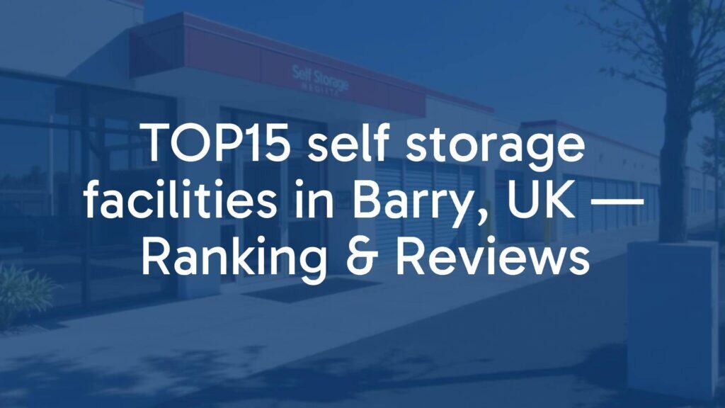 Modern self storage facility exterior in Barry, UK, clean and organized, sunny day, professional and trustworthy vibe, realistic.