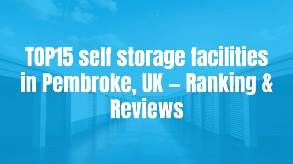 A modern self-storage facility in Pembroke, UK, clean and well-organized, with storage units visible, sunny day, professional and spacious, realistic.