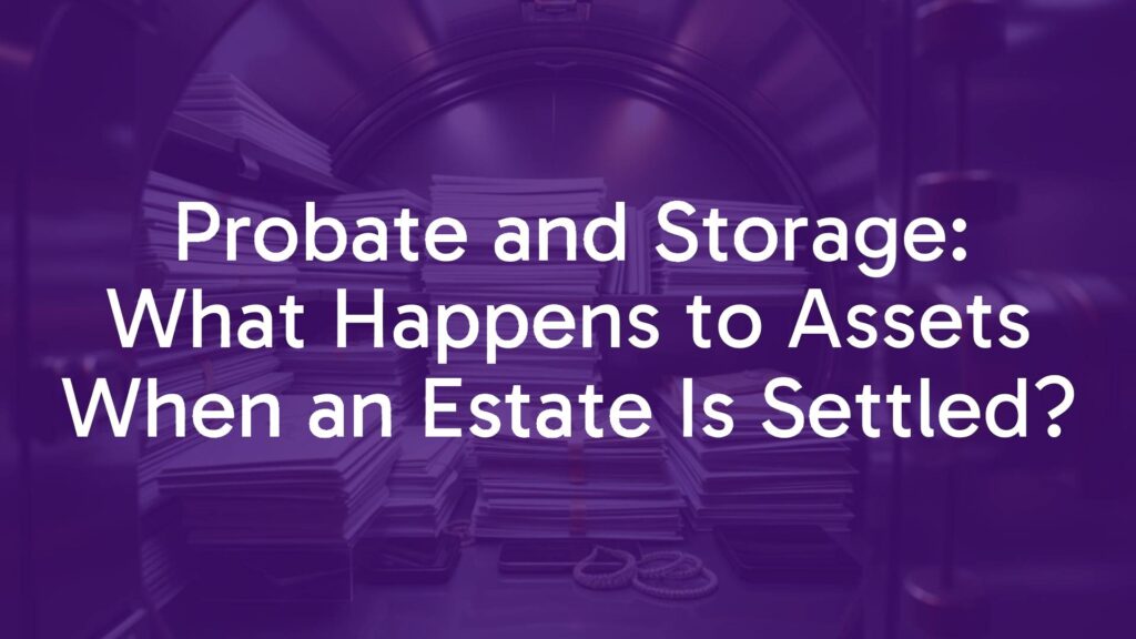 A secure vault with legal documents, jewelry, and digital devices, representing estate assets during probate, professional and organized, realistic.